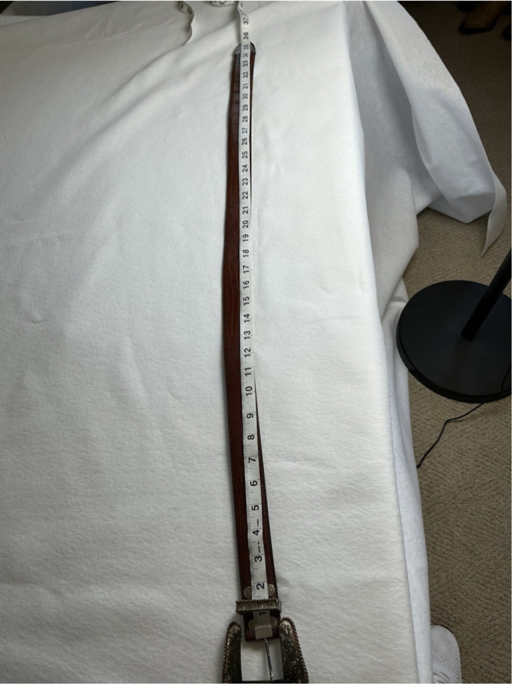 Vintage Al Beres USA Lizard Leather Belt Sz 30 Brown Western 3 Piece Tip Buckle - Picture 15 of 15